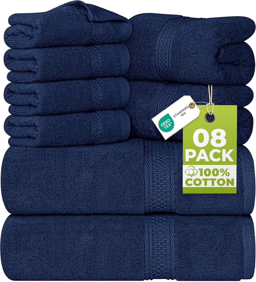 SnelShoppen - Luxe 8-delige Handdoeken Set - 2 Badhanddoeken, 2 Handdoeken en 4 Washandjes - Superzacht en Hoog Absorberend - 100% Katoen - Navy Blauw