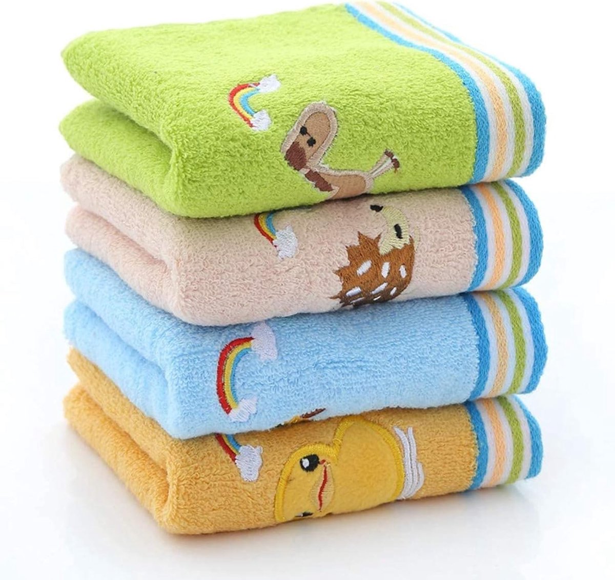 SnelShoppen - Handdoeken Set 4 Stuks - 25x50cm Katoenen Geprinte Handdoeken met Schattige Dierpatronen - Ideaal voor Badkamer, Keuken, Kinderen