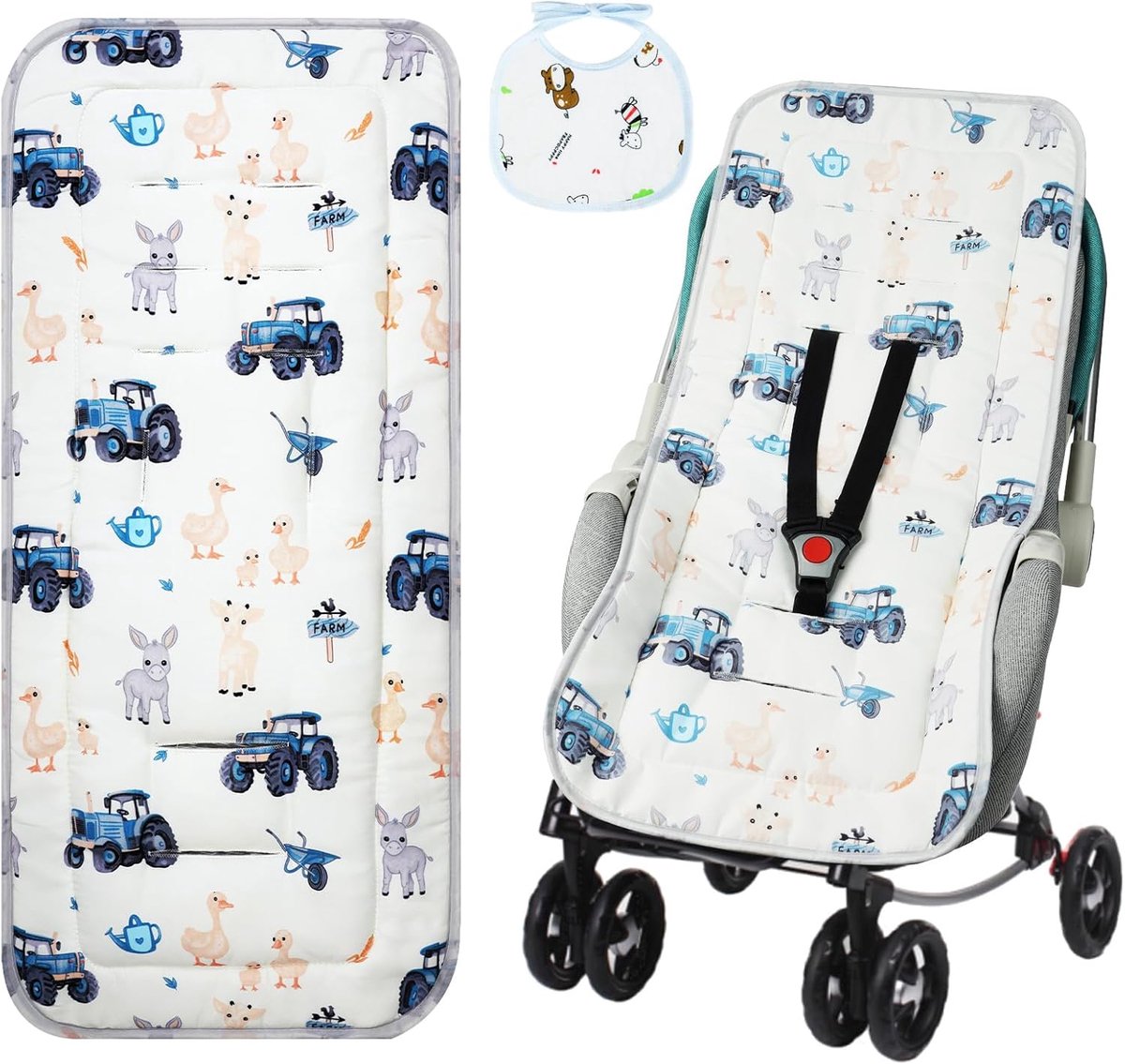 SnelShoppen - Baby Kinderwagen Mat, Universele Buggy Kussen, Omkeerbaar, Ademend, Zacht Katoen, Geschikt voor Pasgeborenen en Peuters