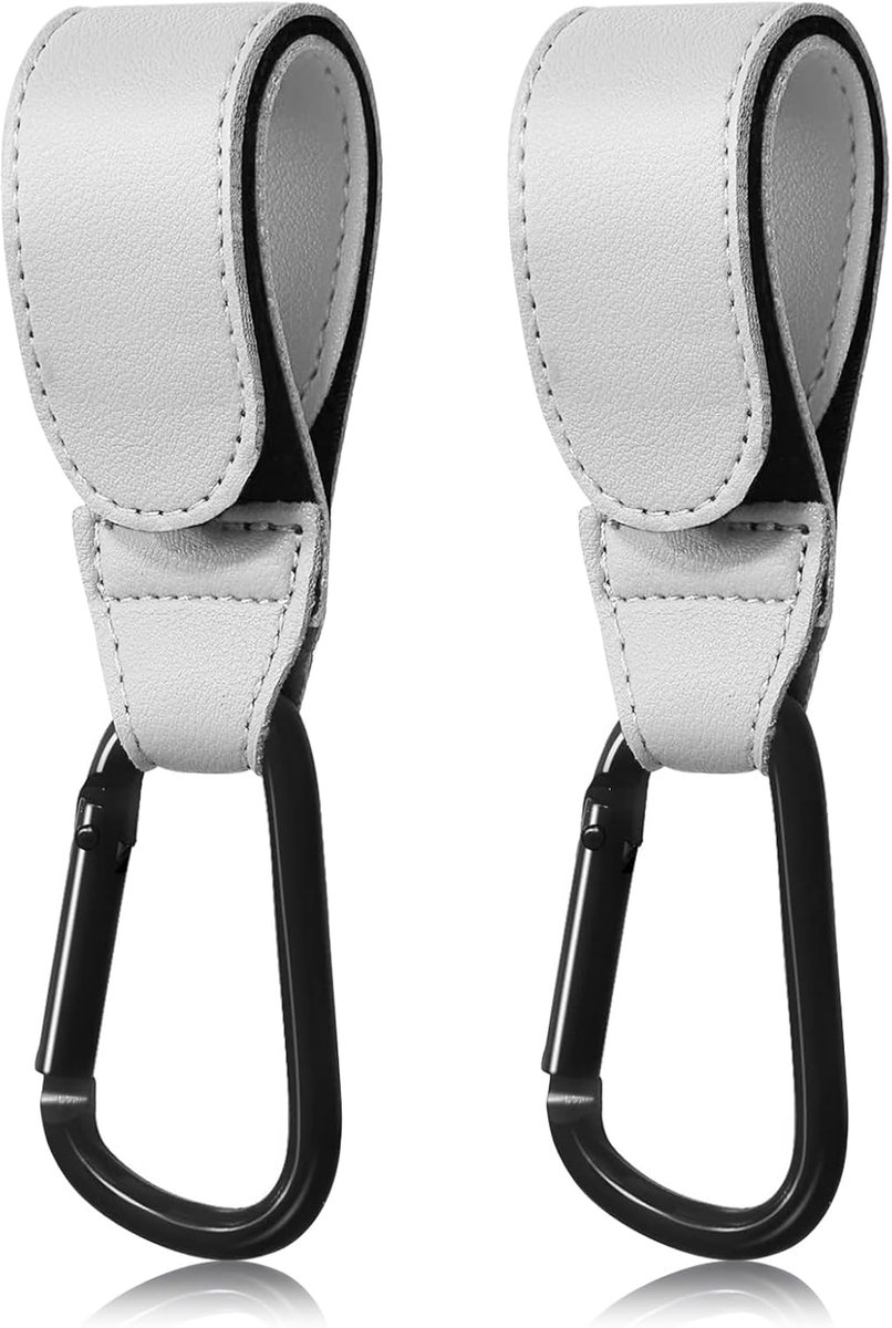 SnelShoppen - 2 Stuks Universele Kinderwagen Haken - Handtas Haken van PU Leer - Ideaal voor Winkelwagentassen, Luiertassen en Accessoires - Grijs