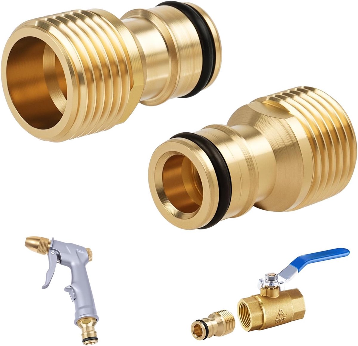 SnelShoppen - Set van 2 Universele Keuken Kraan Slangverbindingen 1.2cm - Tuinslang Aansluiting voor Binnen en Buiten - Robuuste Messing Koppelingen -
