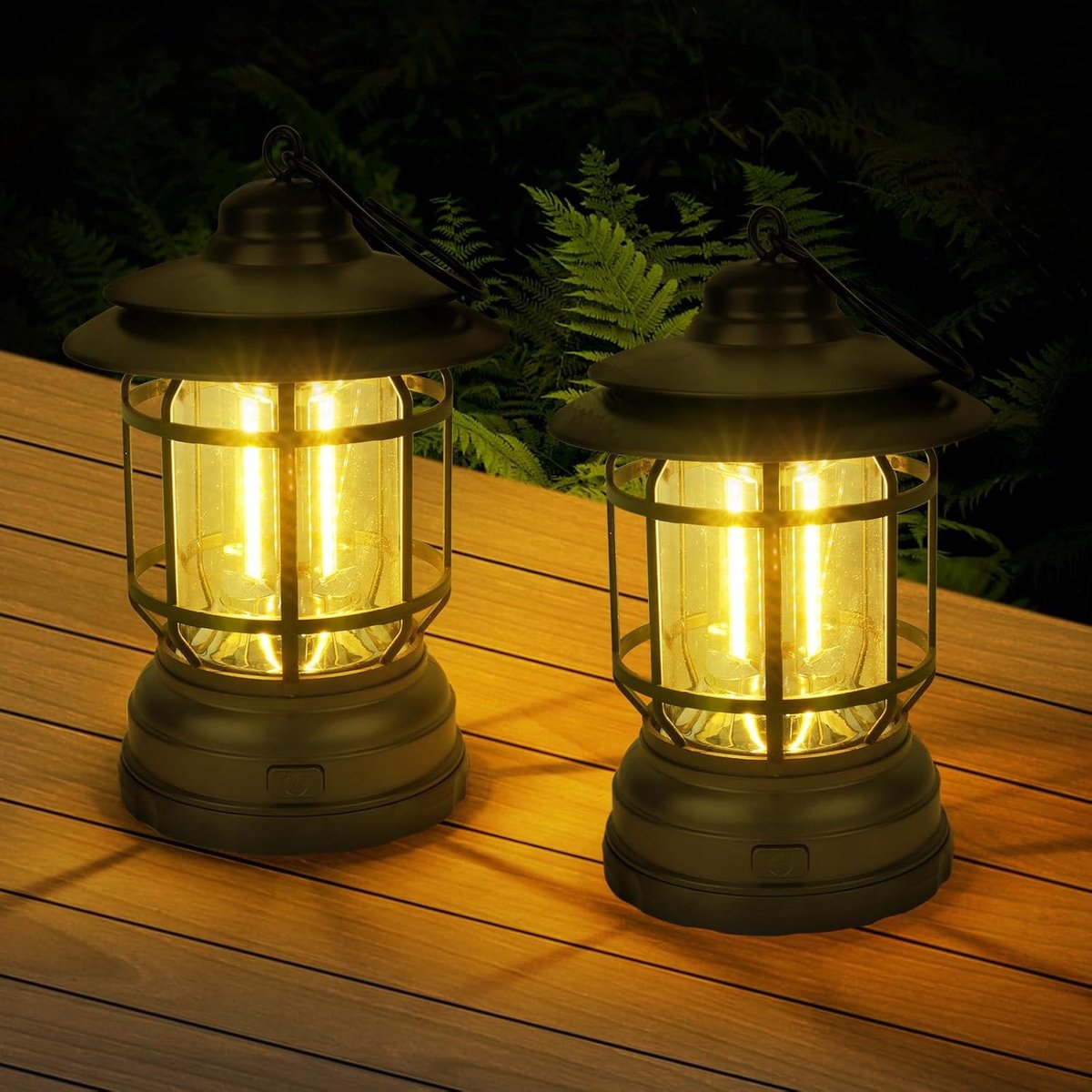 SnelShoppen - 2 Stuks Campinglampen - Retro LED Campingverlichting met Dimbare Functie - Hangende COB Tentverlichting voor Kamperen, Wandelen, Vissen,