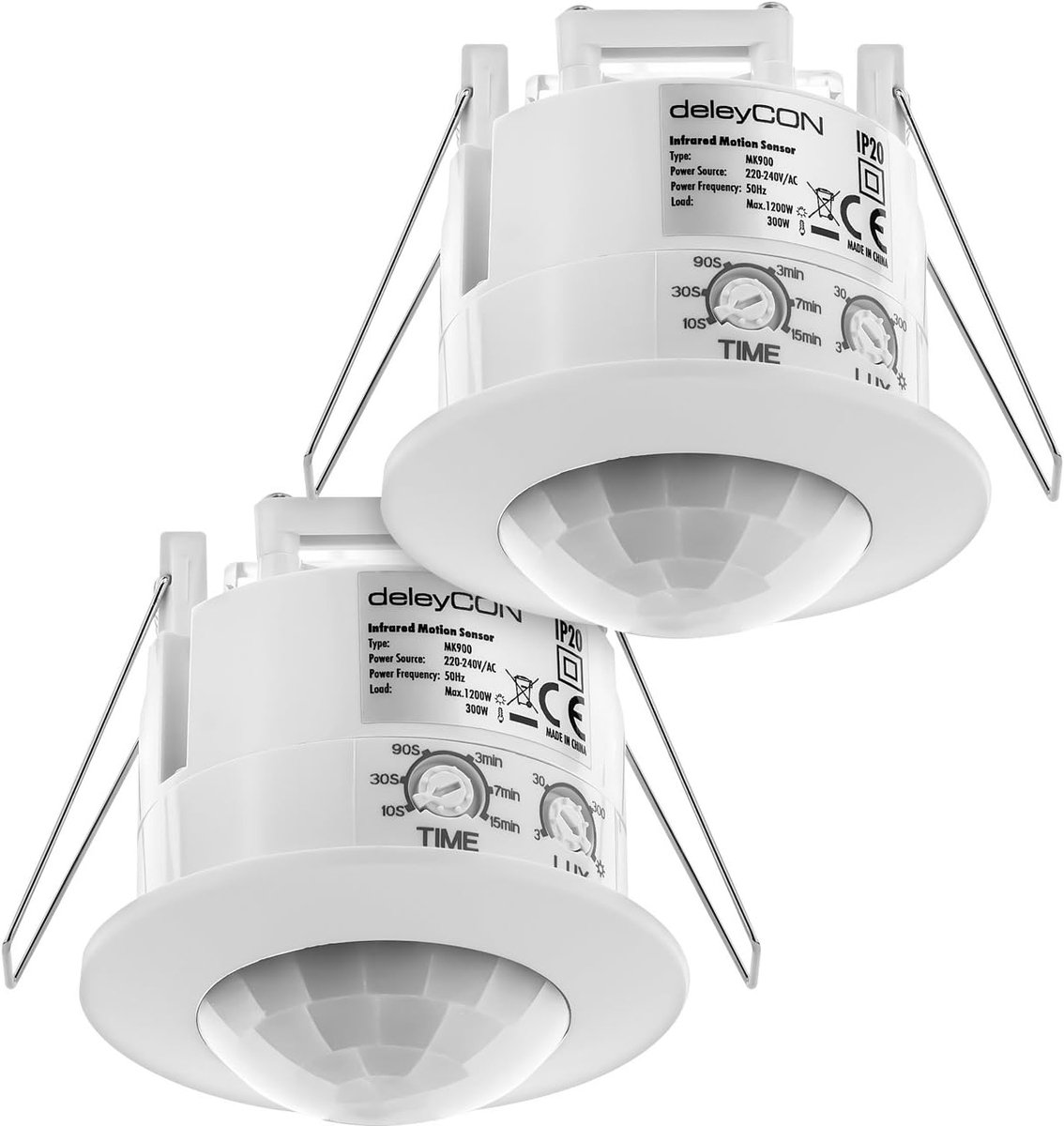 SnelShoppen - Infrared Motion Detector - 2x Flush-Mounted Ceiling Light Sensor - 360° Beweging Detectie - 6 m Bereik - Witte Indoor Verlichting
