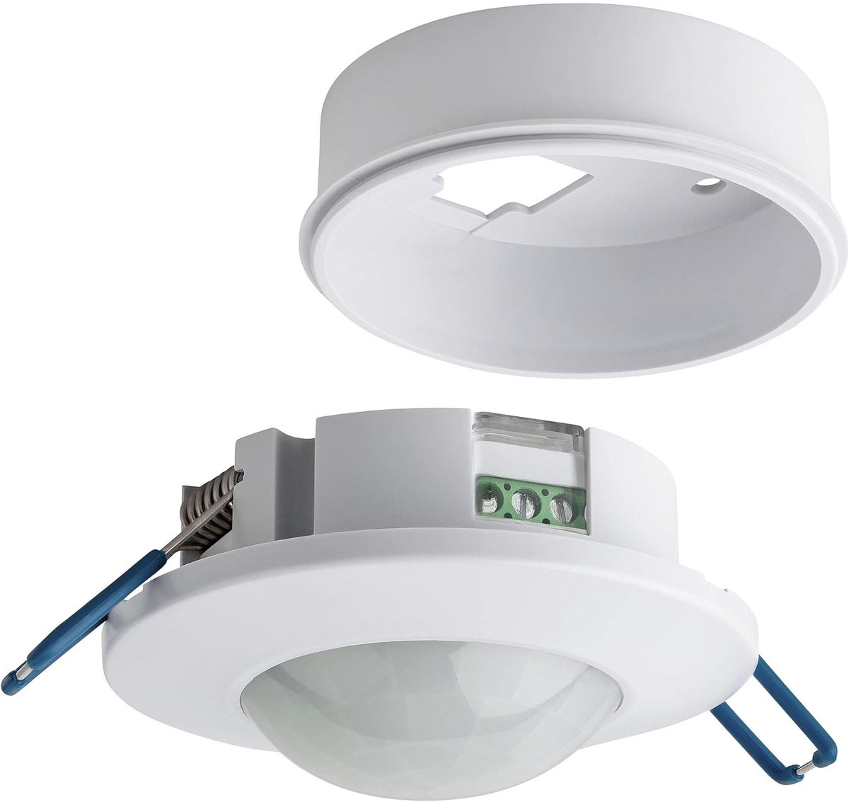 SnelShoppen - 2x Bewegingssensoren voor Binnen, Inbouw en Opbouw, LED Geschikt, Detectiebereik 8m/360°, Verstelbare Infraroodsensor voor Plafondmontag