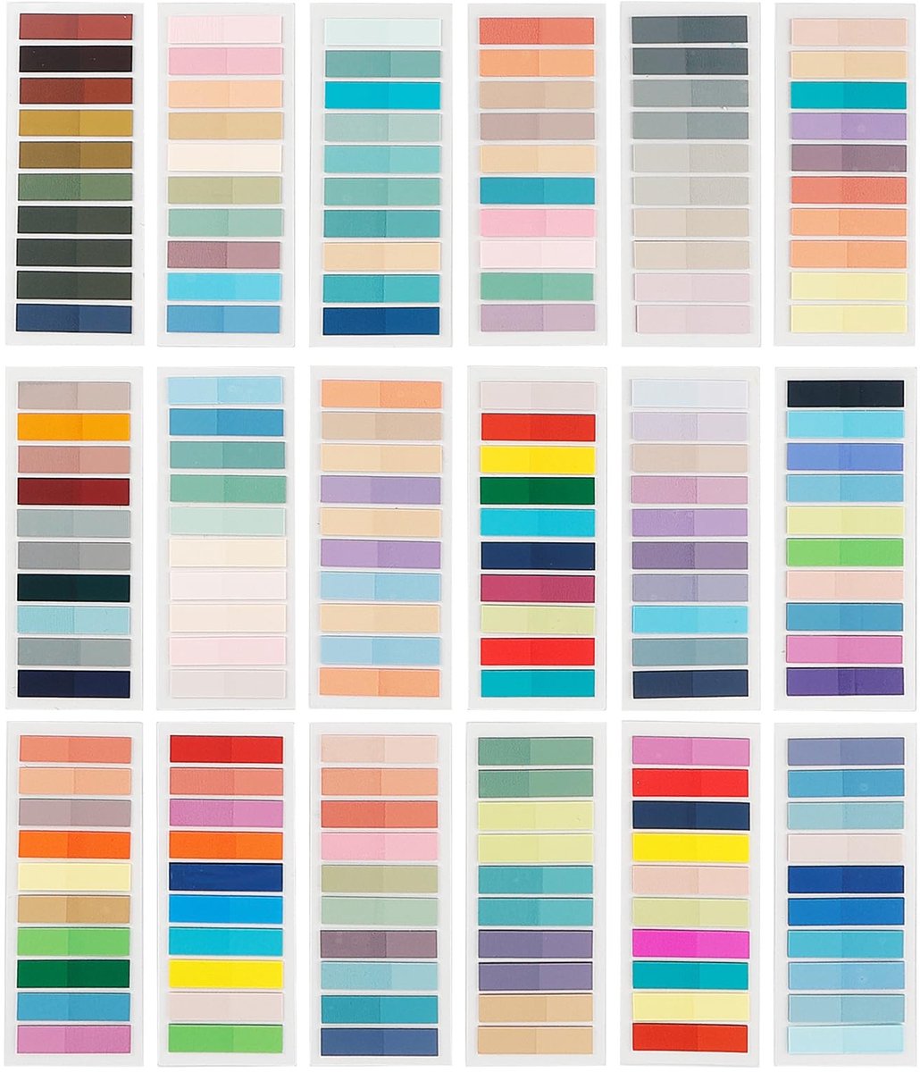 Dailygoods- Zelfklevende Notities 3600 Vellen - 18 Stijlen - Plakstrips - Index Tabs - Kleine Plakbriefjes - Hoogwaardig PET-Materiaal