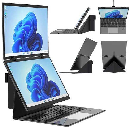 14" + 14" Dual-Screen Yoga Laptop 360° Flipbaar, Dual Touch & Handschrift, 2.2K IPS 100% sRGB, Intel N100, 32GB RAM, 1TB SSD, Aluminium Behuizing, Windows 11 – Externe Toetsenbord - XYLORE - Hoofdafbeelding