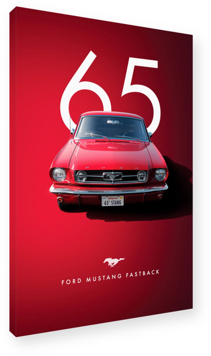 Ford Mustang Fastback 1965 Canvas Schilderij 20x30 cm - Wanddecoratie Auto Kunstdruk Muurdecoratie, Ford Mustang