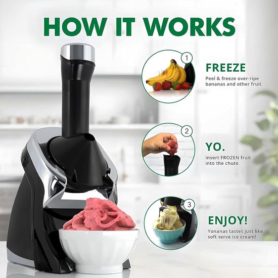IJsmachine - Dessertmaker Softijsmachine - Gezonde Desserts Maken - Maakt Fruitijs - 10L x 10B x 10H mm - Zwart — afbeelding 3