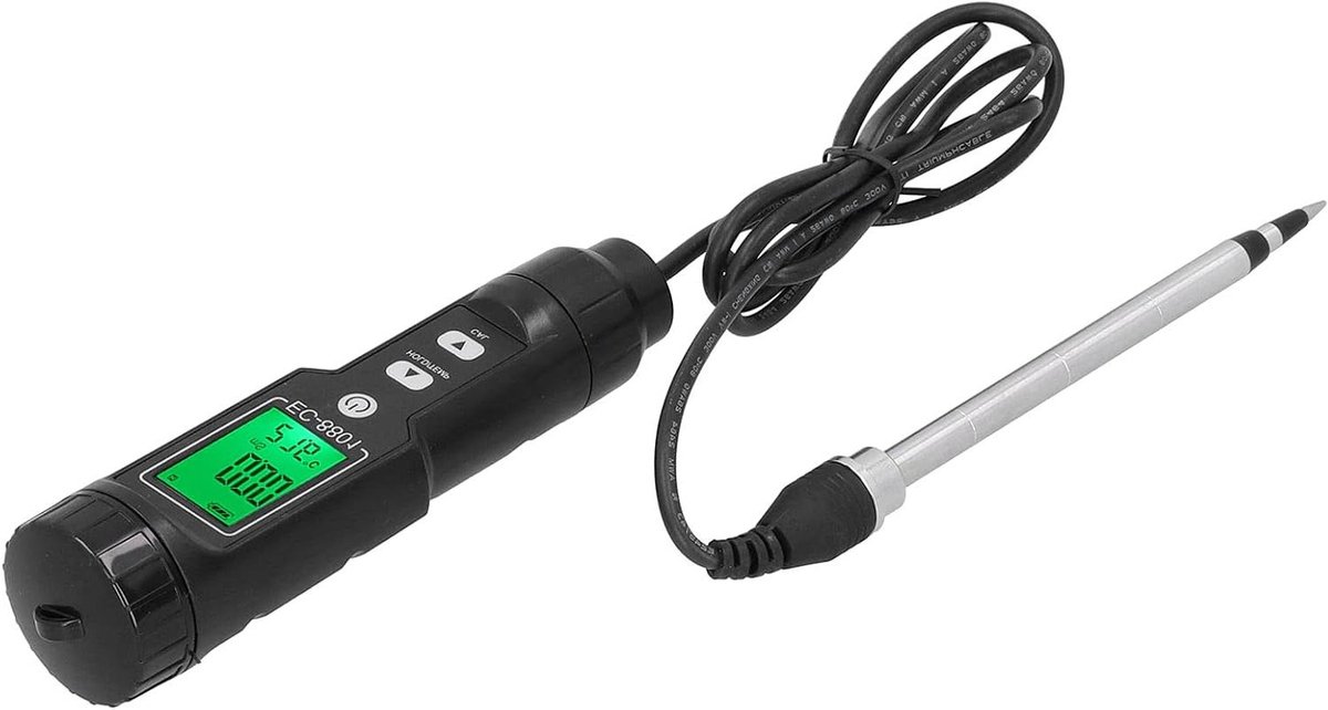 EC-temperatuurtester - Geleidbaarheidsmeter Bodem - Planten Groei Meten - Afneembare Sonde - ±2% EC ±0.5℃ - Zwart
