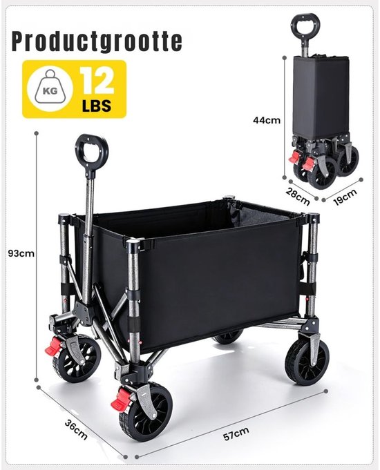 KAD® Bolderkar - Opvouwbare Bolderkar - Compact & Wendbaar - Zwart - 31cm x 57cm x 93cm van Kad — afbeelding 2