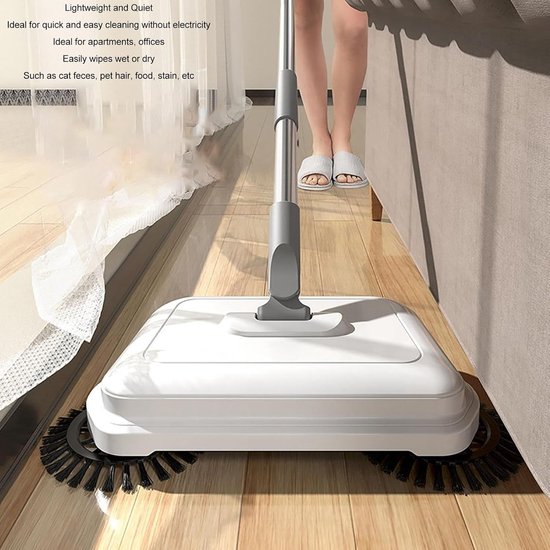 Handmatige Veegmachine - Dweil Veegmachine - Vloeren Reinigen - 2-in-1 Nat Droog - 33 cm breed - Wit — afbeelding 2