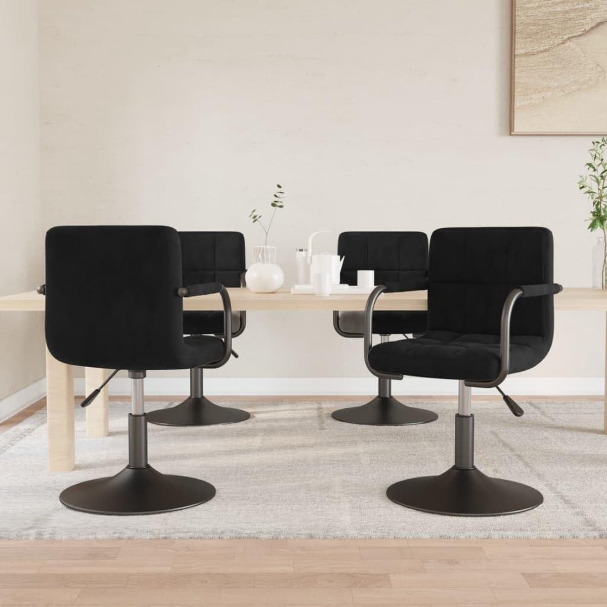 Draaibare Eetkamerstoelen - Stoelen Set - Comfortabel Zitten - In Hoogte Verstelbaar - 48 x 47 x 85.5 cm - Zwart