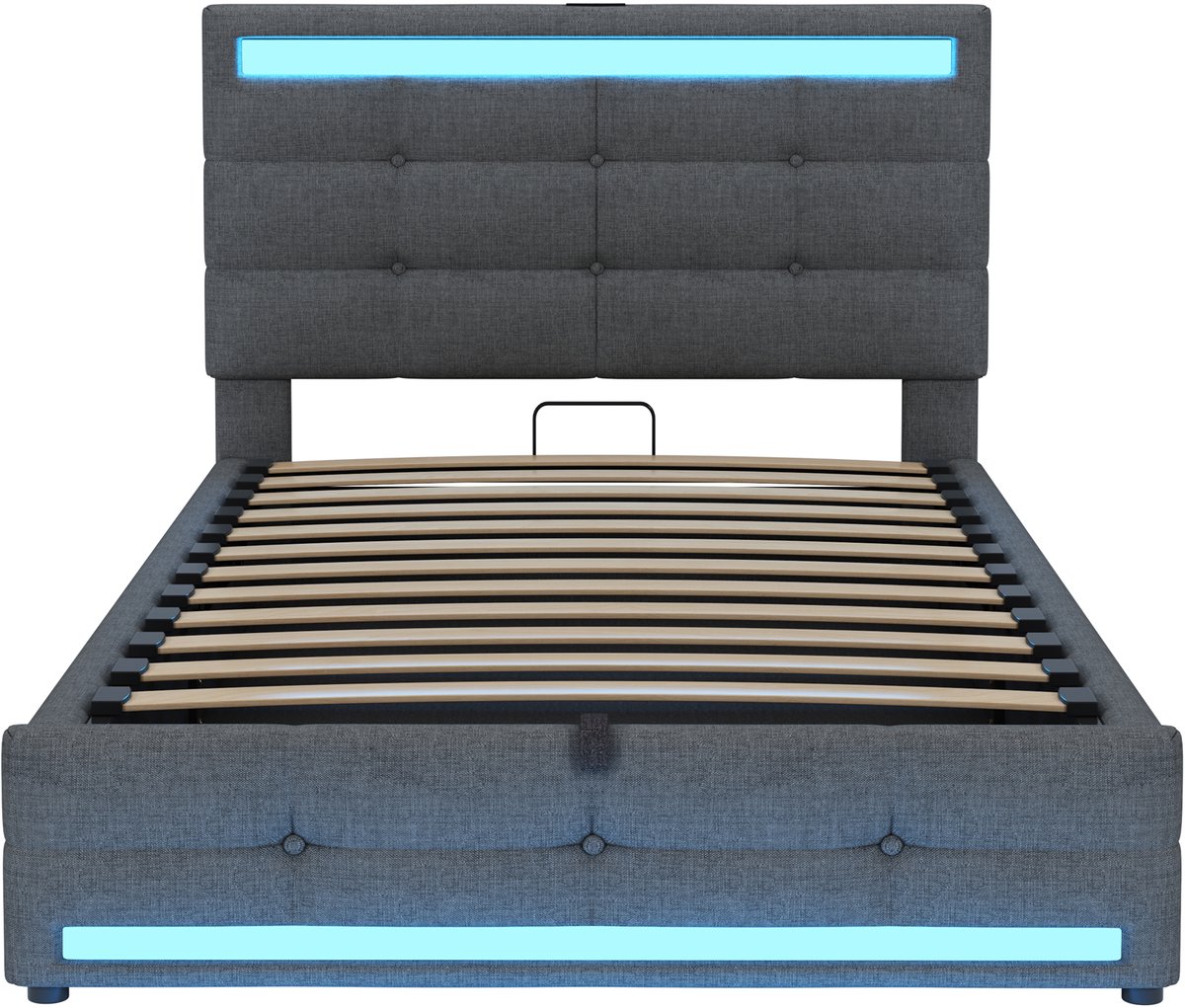 COVREO Bedframe 90x200 cm grijs stof, met LED en USB, zonder matras