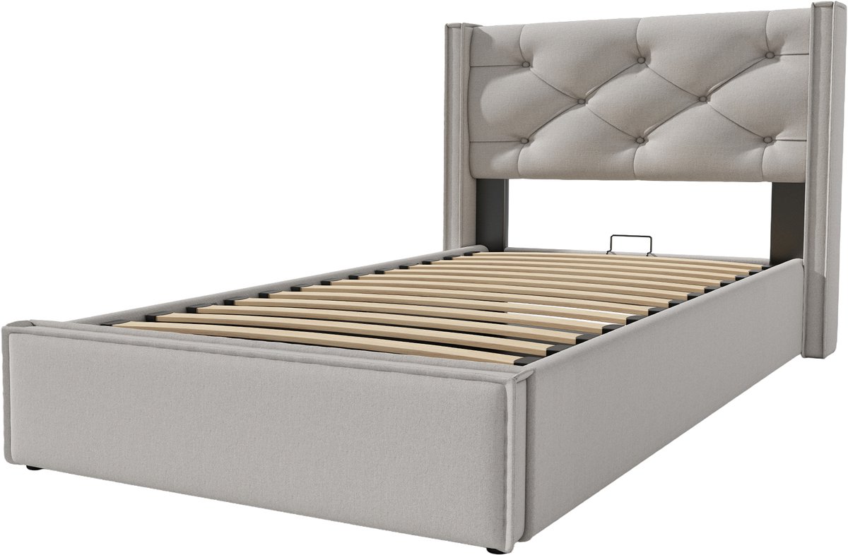 COVREO Bedframe 90x200 cm lichtgrijs met opbergruimte, zonder matras