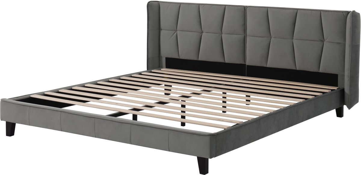 COVREO Bedframe 180x200 cm grijs velours met hoofdbord zonder matras