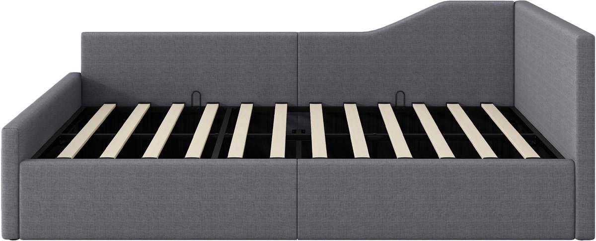 COVREO Gestoffeerd bed met opbergruimte – 140x200 cm – Slaapbank met rugleuning – voor logeerkamer en kantoor – Grijs - zonder matras Gray