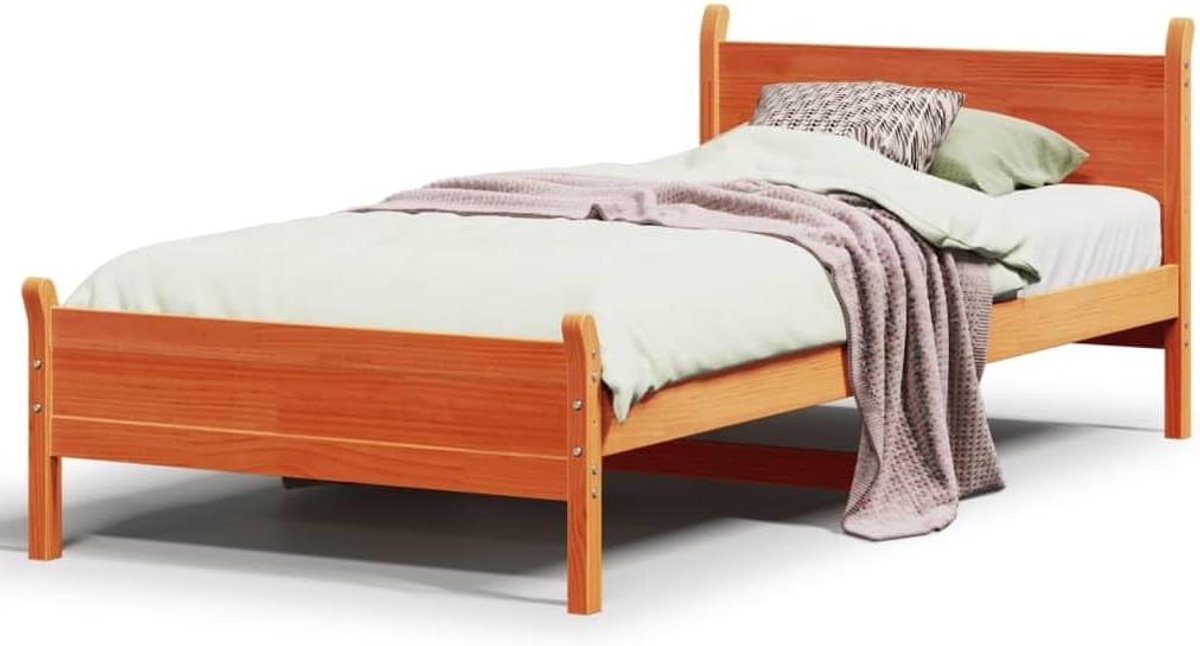 Massief Houten Bed - Grenen Bedframe - Slaapkamer Inrichten - Met Opbergruimte - 100x200 cm - Wasbruin