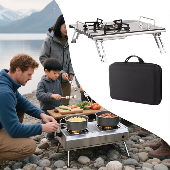 Camping Kooktoestel - Draagbare Oven Tafelmodel - Outdoor Koken - Inklapbaar Ontwerp - 415 x 29 x 105 cm - Zilver van Camping — afbeelding 2