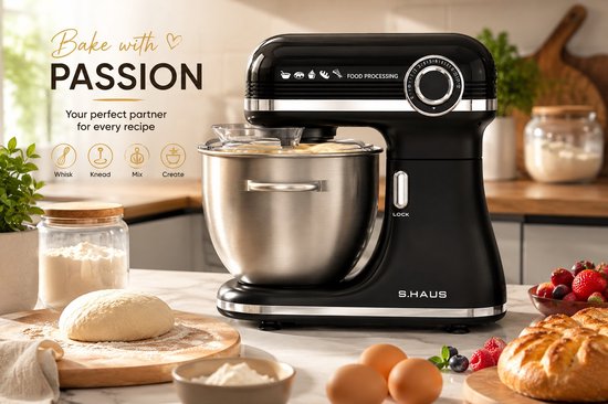 Swiss Haus® KM2307 Keukenmachine 1500W - 7.0L Keukenrobot - RVS Mengkom met Handgreep - 12 Snelheden - Multifunctionele Keukenmixer met Accessoires - Zwart van Merkloos — afbeelding 3