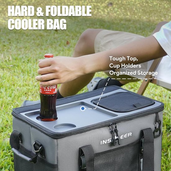 Koeltas 40 L - Koeltas opvouwbaar - Thermotas met opener - Isolatietas - Versterkte zijkanten/ 2 bekerhouders - picknick, camping en strand — afbeelding 4