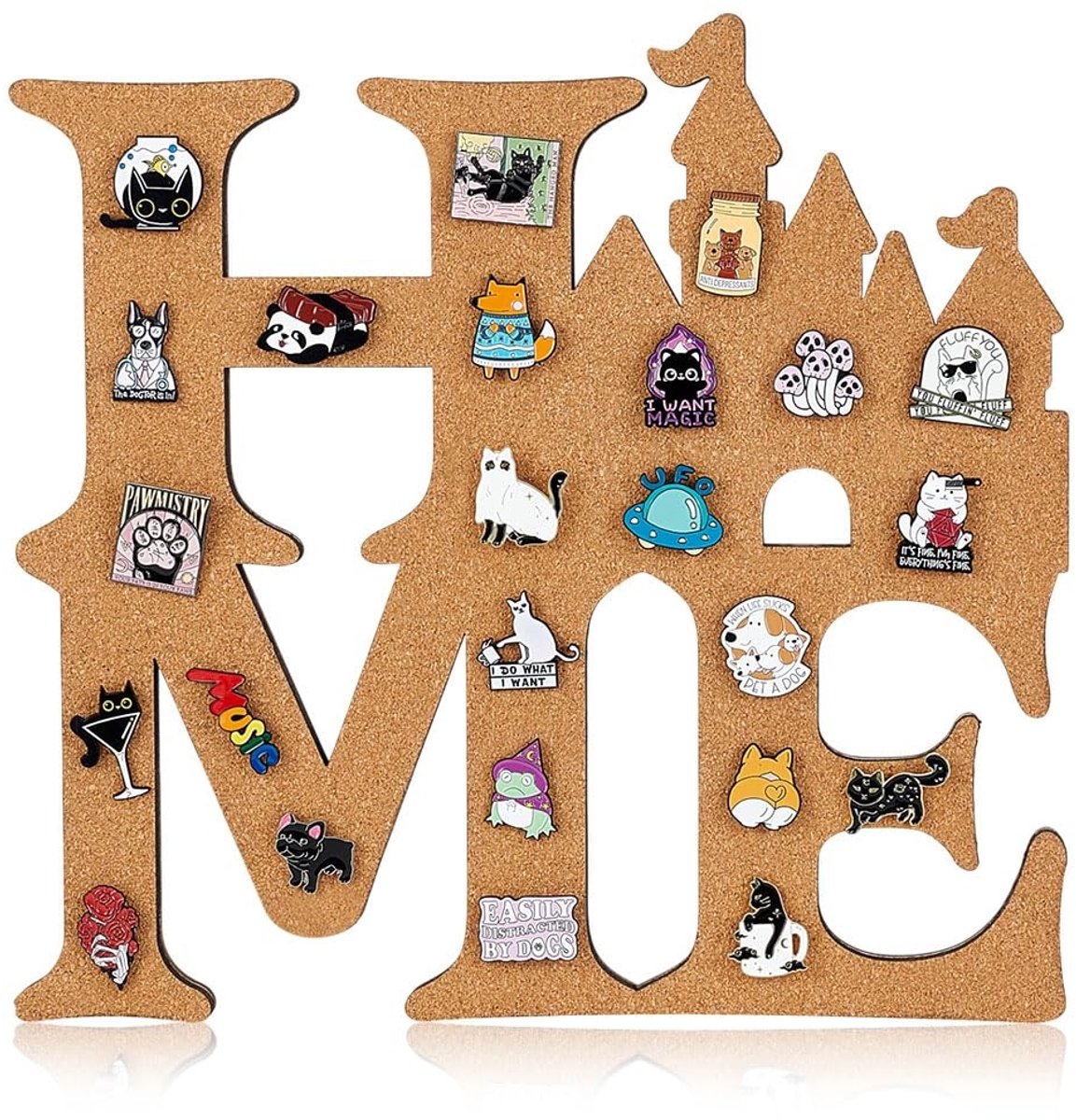 Dailygoods- Prikbord Uniek Huis- en Kasteelontwerp - Wandgemonteerd - Displaybord - Houten - 30,7 x 29,5 cm - Creatieve Decoratie