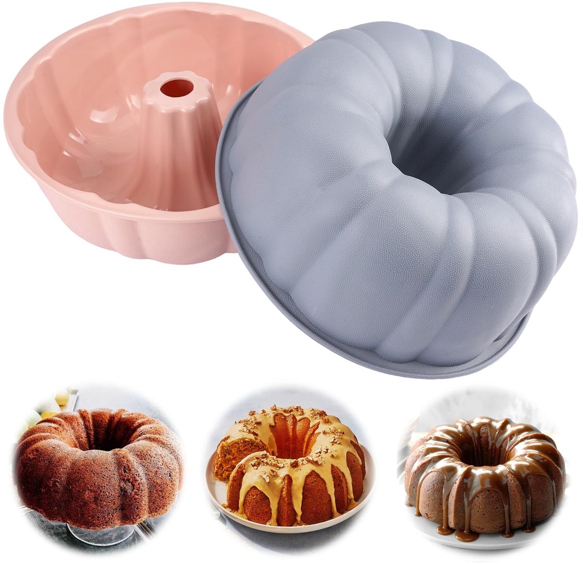 Dailygoods- Gugelhupfvorm 25 cm - Siliconen Bakvorm - Taartvorm - Set van 2 - Niet Plakkerig - Veilig en Niet Giftig - Cakevorm