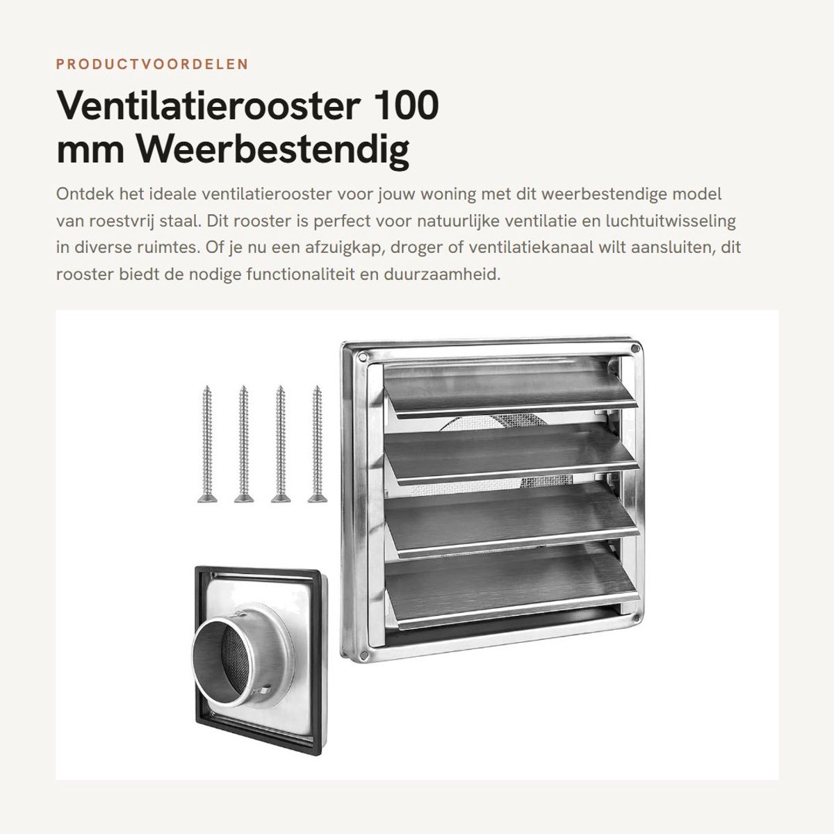 Dailygoods- Ventilatierooster 100 mm - Roestvrij Staal - Weerbestendig - Afzuigventiel - Terugslagklep - Rubberen Afdichting - 18 x 18 x 7 cm - Afvoerrooster