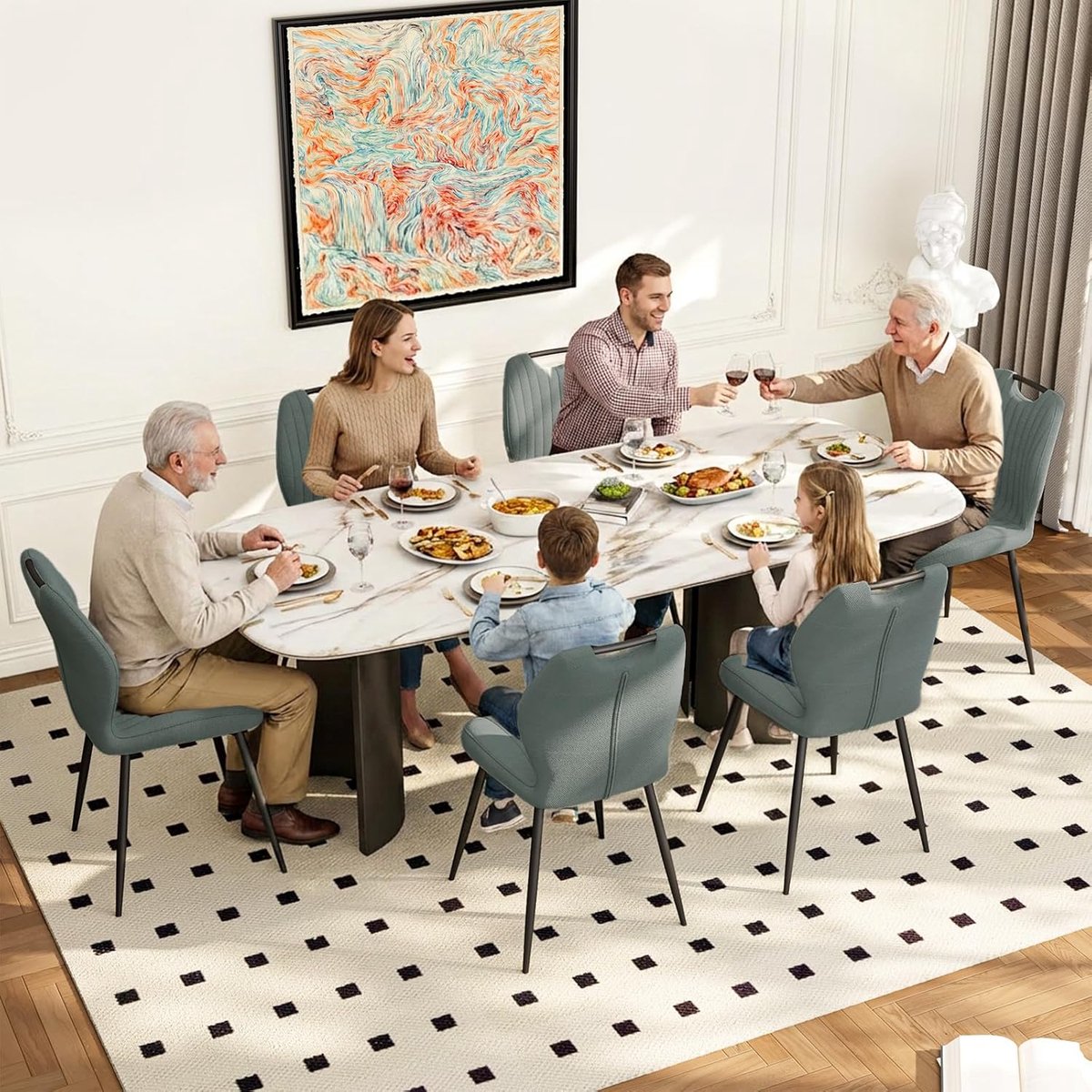 Eetkamerstoelen Set van 6 – 41 x 44 x 88 cm – Gestoffeerde Stoelen met Rugleuning en Metalen Poten – Keukenstoelen – Woonkamerstoelen – Scandinavisch Design – Grijs – Mobili Bella