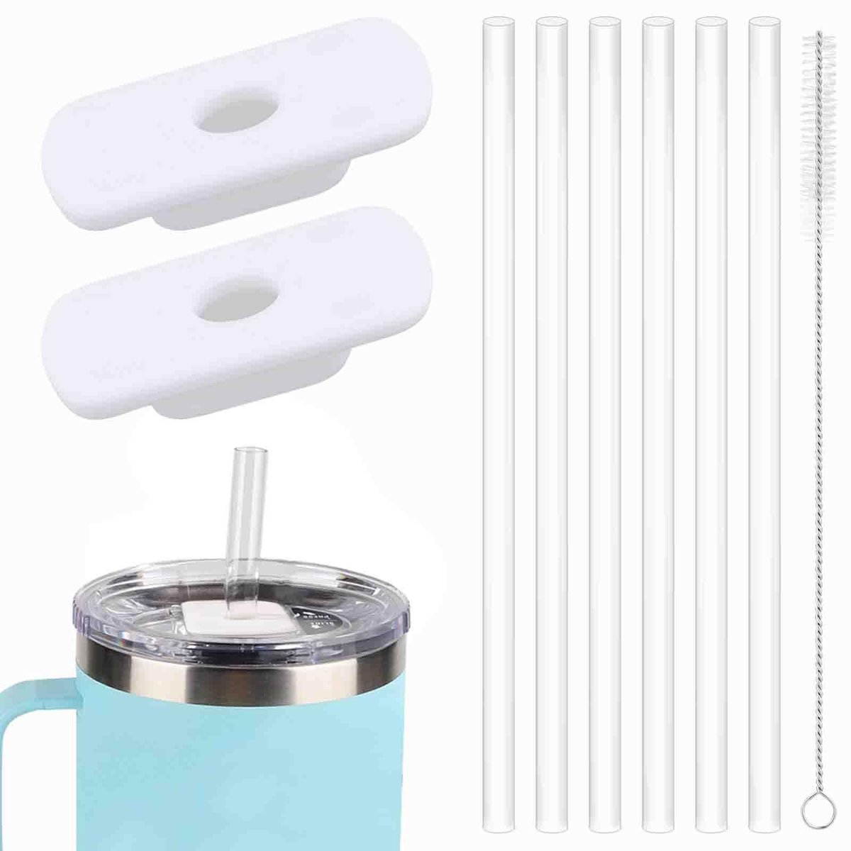 Dailygoods- Rietjesdeksel BPA-vrij - Rietjesbeker - Rietjes herbruikbaar - Reinigingsborstel - Siliconen - 2 Stuks
