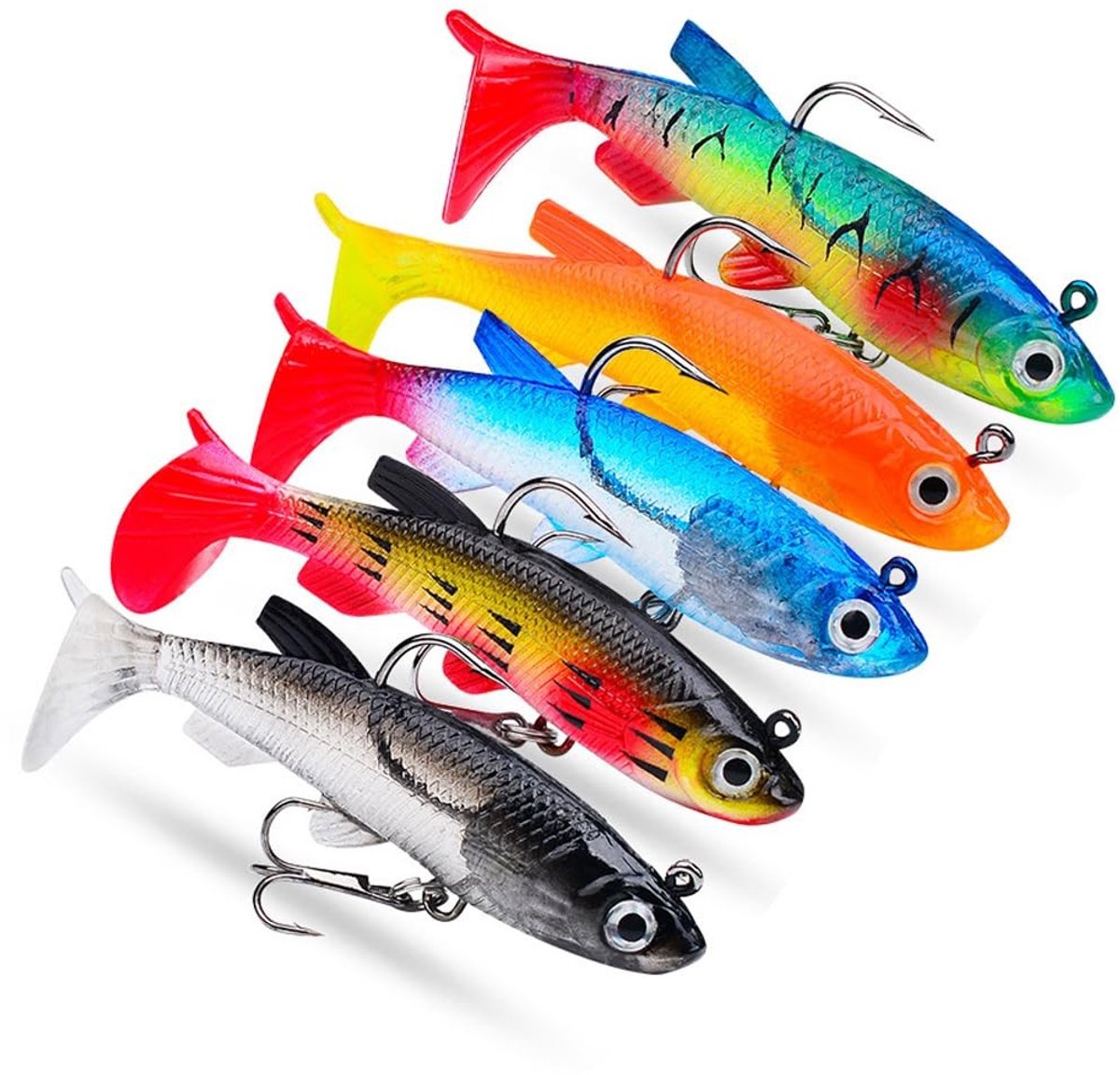 Dailygoods- Kunstaas Set 5 Stuks - Snoek/Visaas - Drievoudige Haak - Visslures - Zoetwater/Zout Water - 7,5 cm Silicona - Vissnoeren
