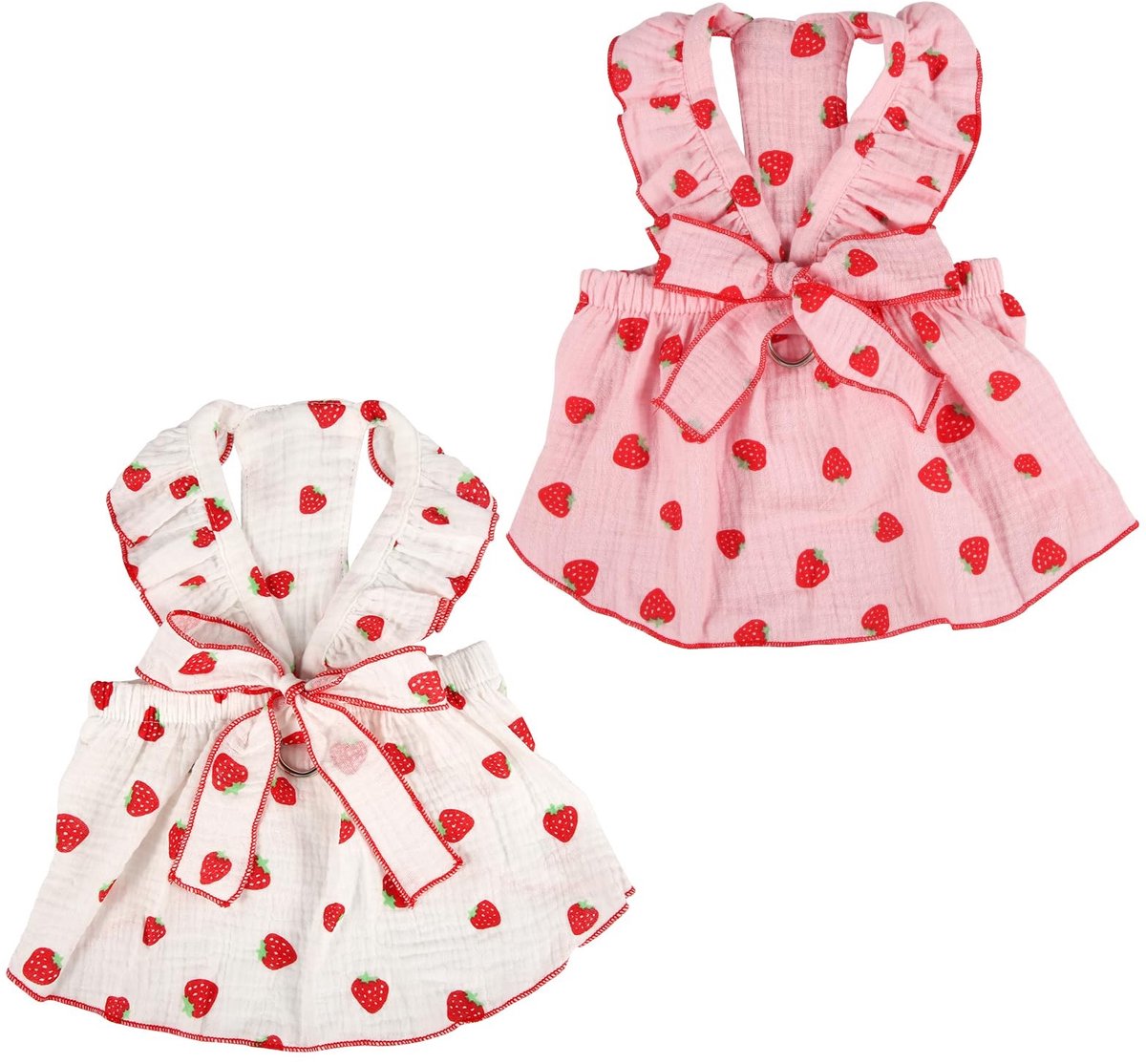 Dailygoods- Hondenjurken 2 Stuks - Meisjeshondenjurken - Aardbei Bedrukte Strikdecoratie - Polyester - Roze/Wit - Geschikt voor Kleine/Middelgrote/Grote Honden - Huisdierkleding