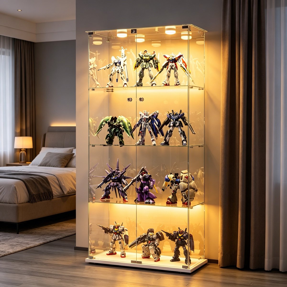 Vitrinekast met LED verlichting – glazen vitrinekast met slot – 4 planken display kast van gehard glas – wit – voor woonkamer, slaapkamer en bar – 163 x 78,5 x 35 cm
