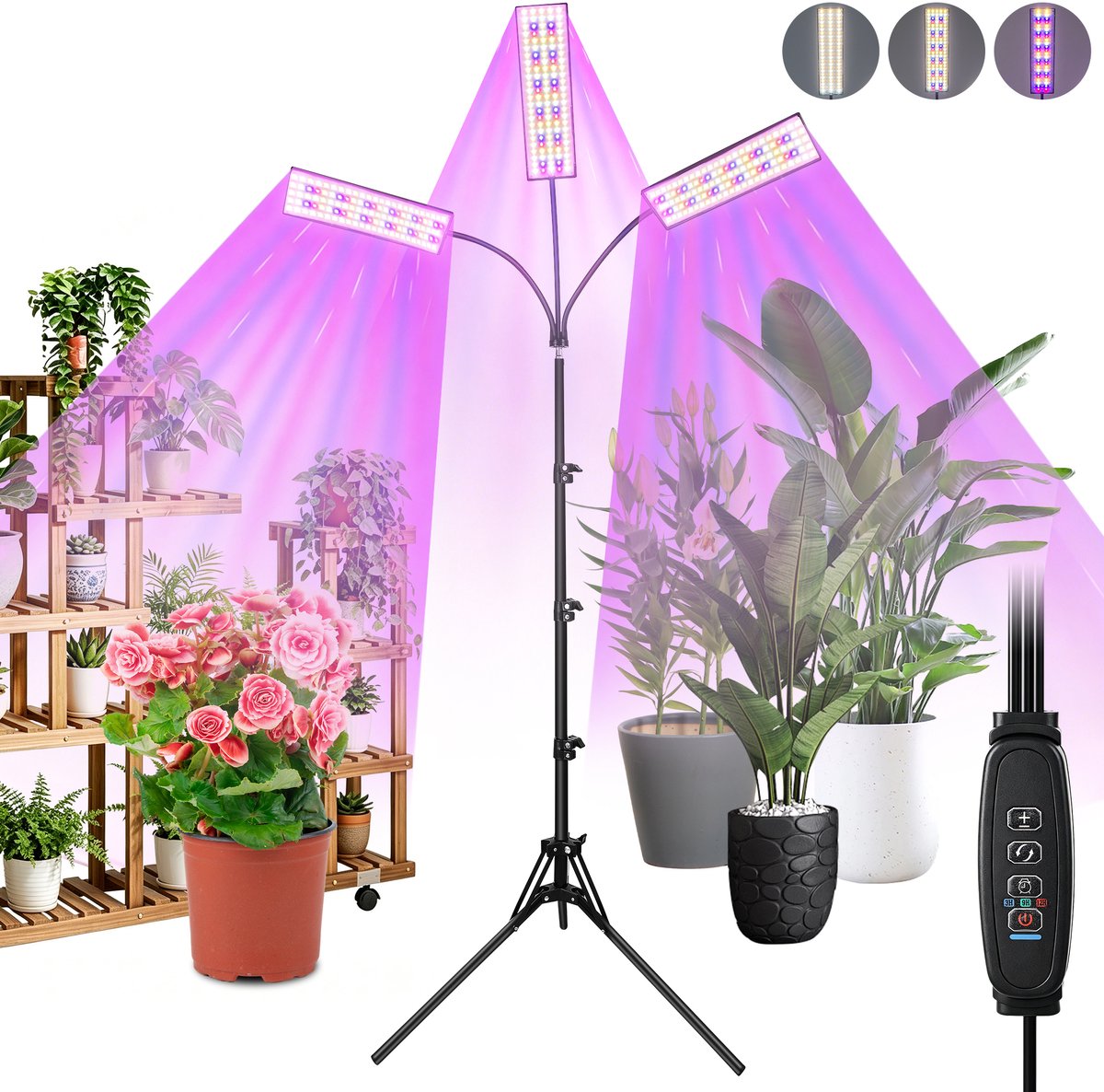 Epochglo LED Groeilicht met Verstelbaar Statief - 3-Koppig - 30W Plantenlamp Volledig Spectrum - 360 LEDs - 360° Flexibel - Met Timer & 10 Helderheidsniveaus - In Hoogte Verstelbaar - Kweeklamp Voor Binnenteelt, Moestuin & Kamerplanten