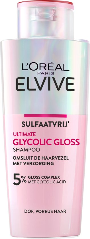 L'Oréal Paris Elvive Glycolic Gloss Ultimate Shampoo - voor dof, poreus haar - met glycolic acid voor glanzend haar - 200 ml