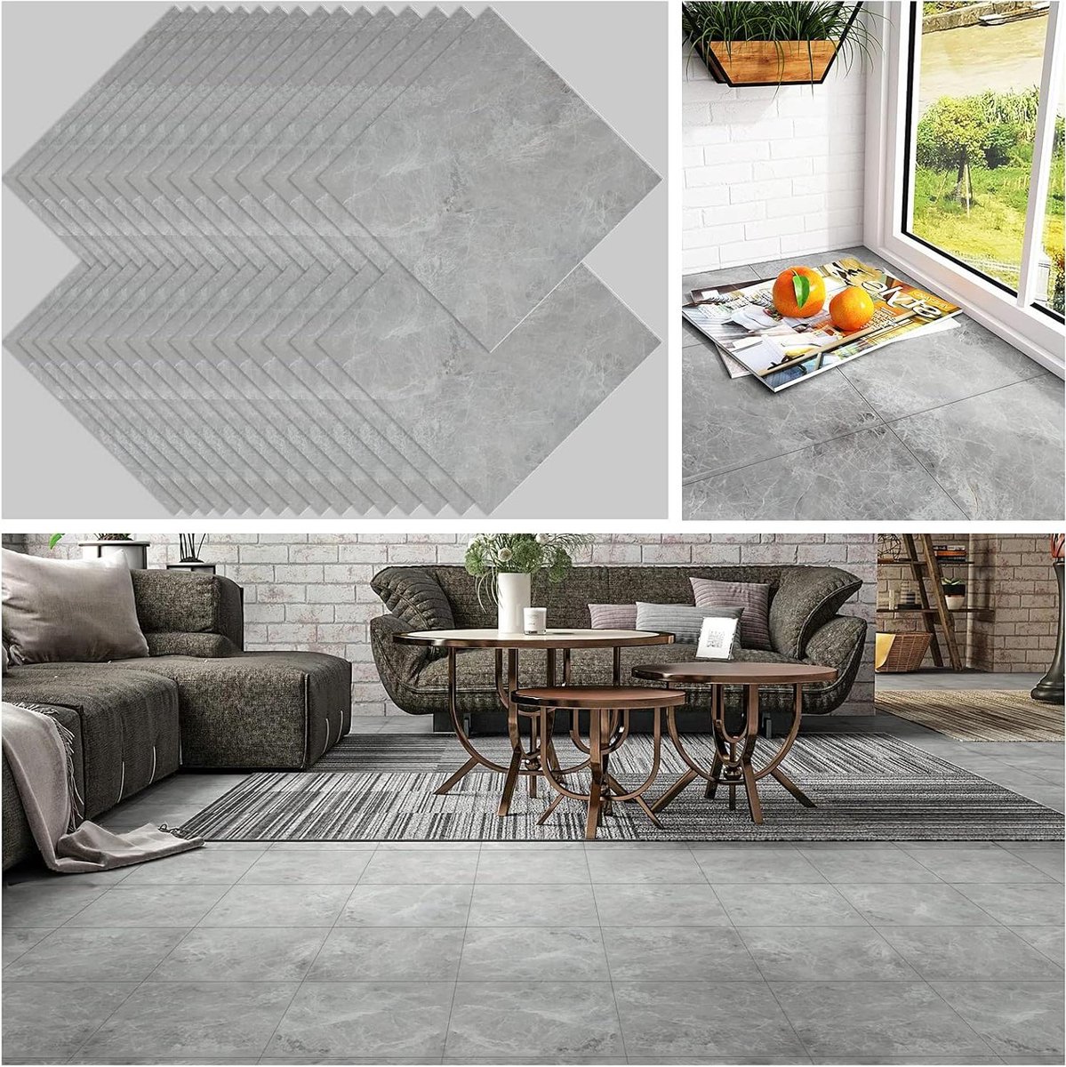 Vloertegels - Zelfklevende tegels Vinyltegels - Badkamer en keuken - Verdikt en duurzaam - 30 x 30 cm - Grijs