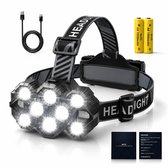 BOTC Hoofdlamp USB Oplaadbaar en waterdicht - Batterij 2*1200mAh - Hoofdlampje - Hoofd Zaklamp- LED koplamp - Zwart