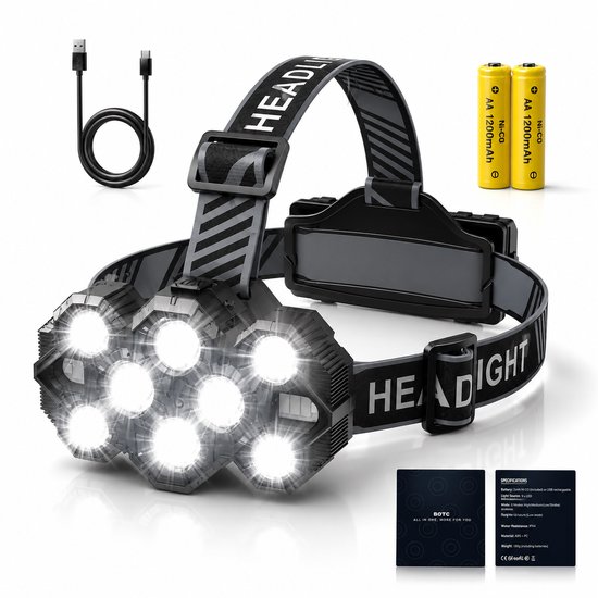 BOTC Hoofdlamp USB Oplaadbaar en waterdicht