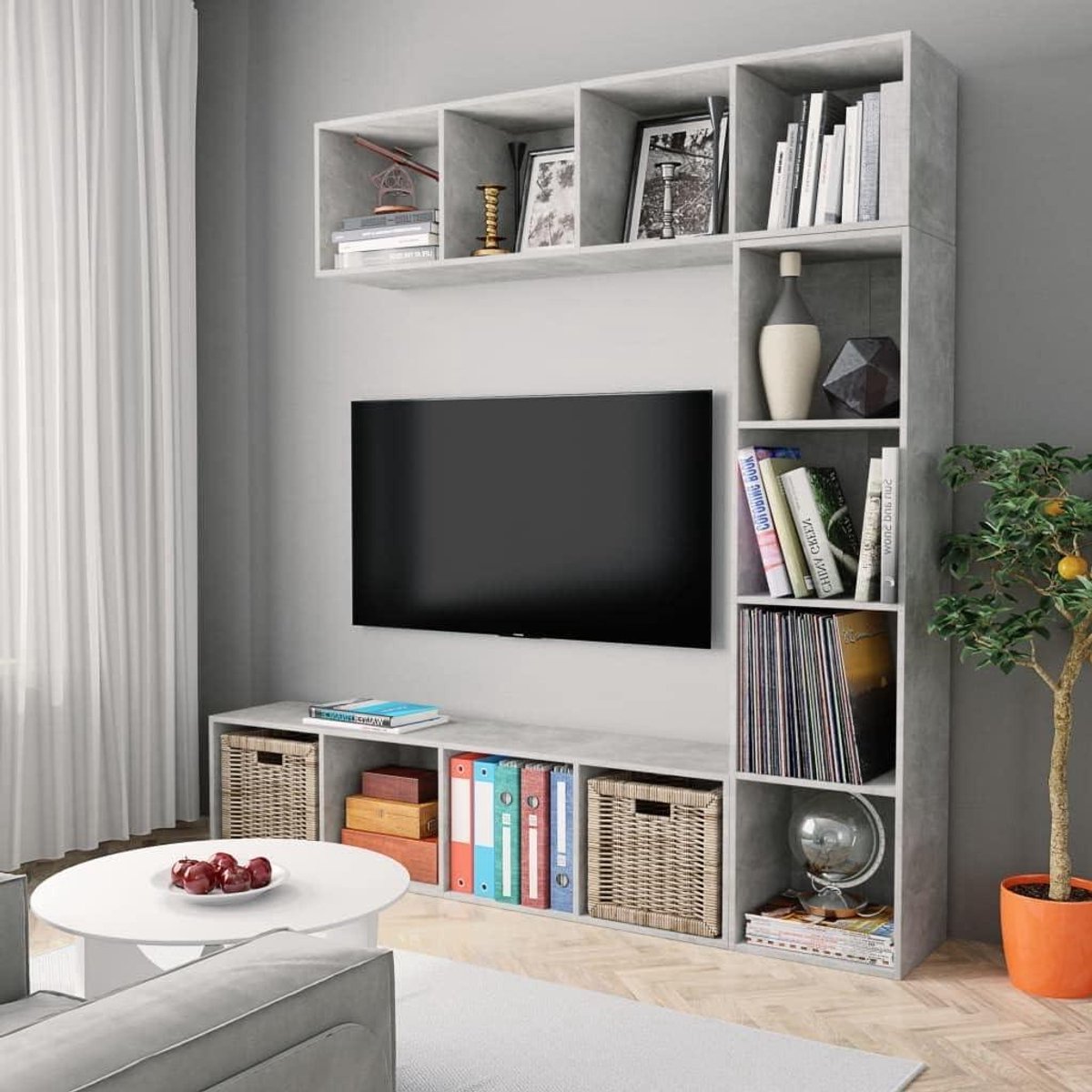 Boekenkast TV-kast set - Opbergkasten - Woonkamer Inrichten - 12 Opbergvakken - 180x30x180