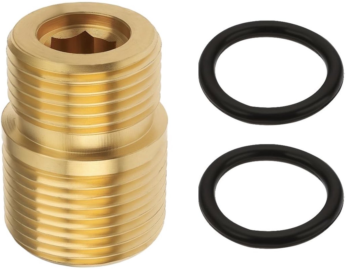 Dailygoods- Water Outlet Fitting Mannelijk M20 naar M22 - Koper - 1x Connector - 2x O-Ring - Vervanging 7110264 - Geschikt voor Hogedrukreiniger 520004/520006/520020 - Totale lengte 29 mm - Slangconnector
