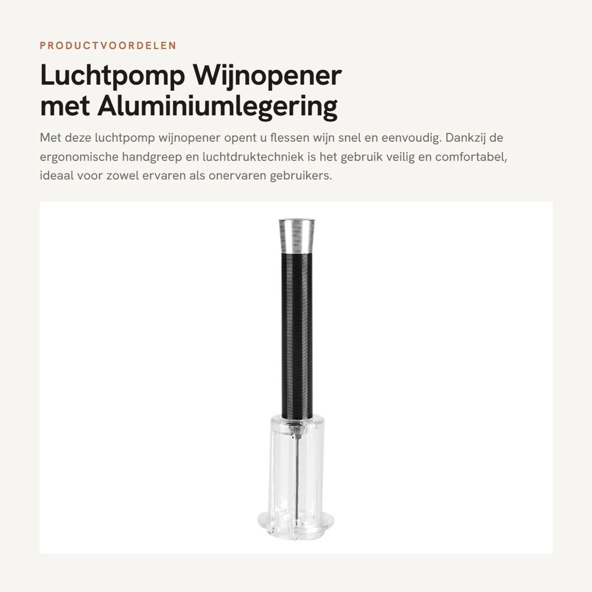 Dailygoods- Wijnopener Luchtdruktechniek - Flesopener Aluminiumlegering - Ergonomische Handgreep - Veiligheid & Comfort - Ideaal voor Bar/Café/Thuis - Kurkentrekker