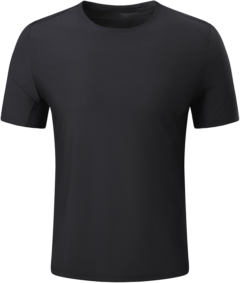 YOUTHUP Heren Sneldrogend Sport T-Shirt Reflecterende Strepen Achter Zwart