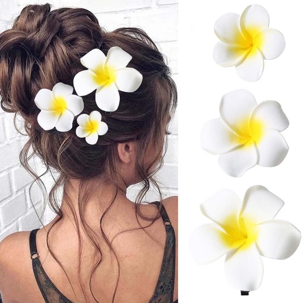 Dailygoods- Haarclips Bloem - Kunstmatige Tropische Haarspelden - 3 Stuks - Schuim Plumeria Clips - Antislip Metalen Clips - Boheemse Stijl