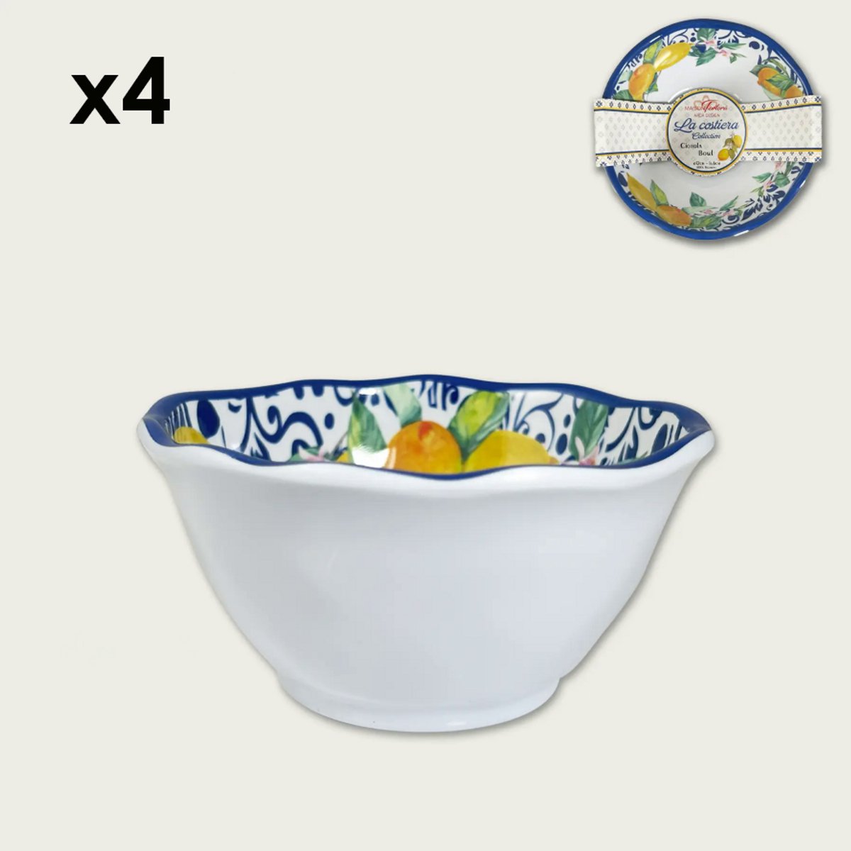 Arca LIMONI Due Set van 4 Melamine kommen, 12x6cm – licht in gewicht – makkelijk stapelbaar – voor binnen en buiten