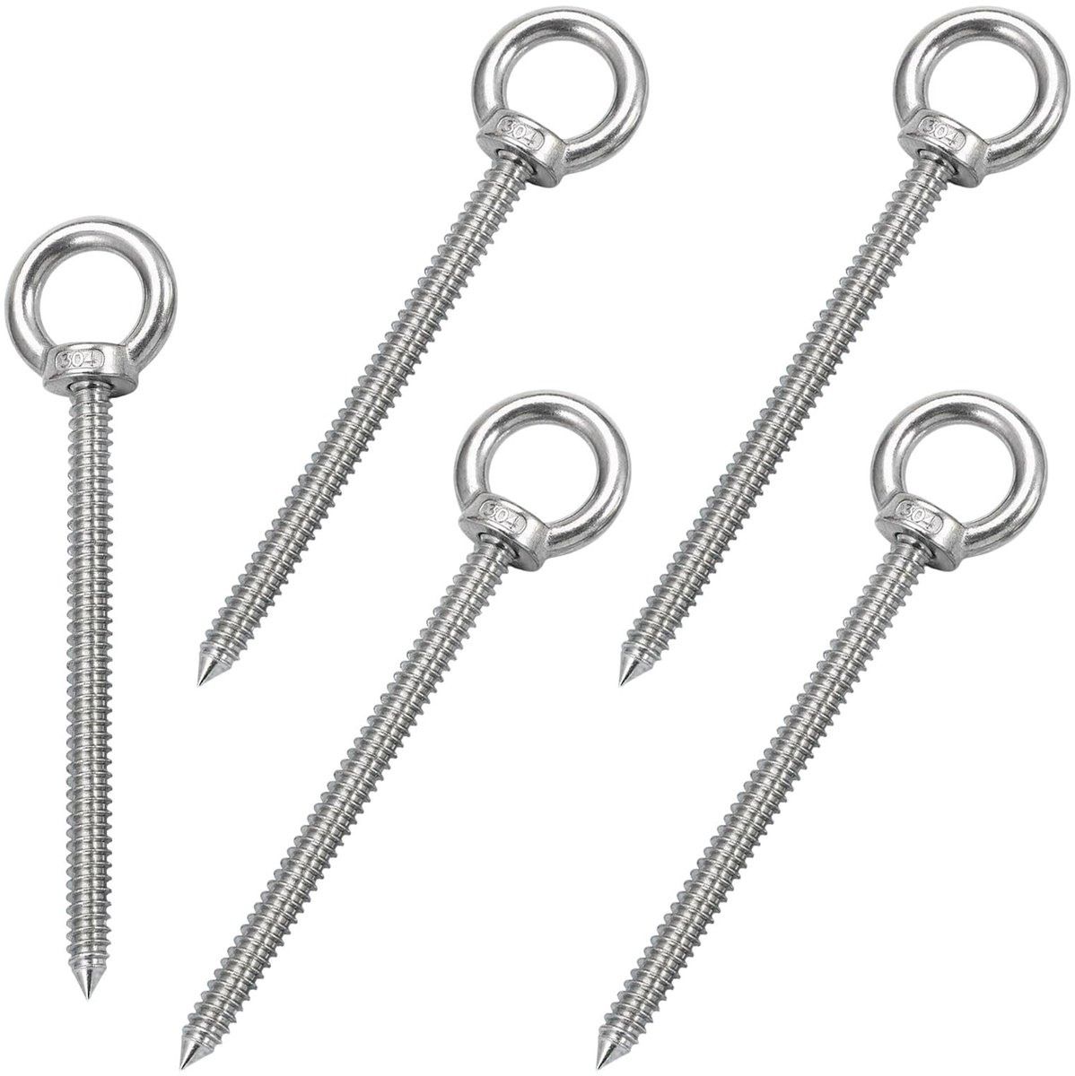 Dailygoods- Oogbouten 5 Stuks - Roestvrij Staal 304 - Zelftappend - Ophangbevestigingen - Hangmat/Schommelstoel - M5*80 Afmetingen - Ophanghaak