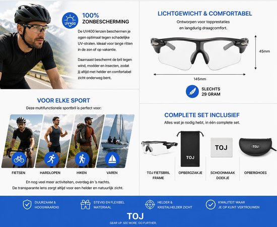 Fietsbril Met Hoes - Sportbril - Racefiets - Mountainbike - MTB - Sport Fiets Bril| Zonnebril - UV Bescherming - Zwart - Transparante Lens van Merkloos — afbeelding 4