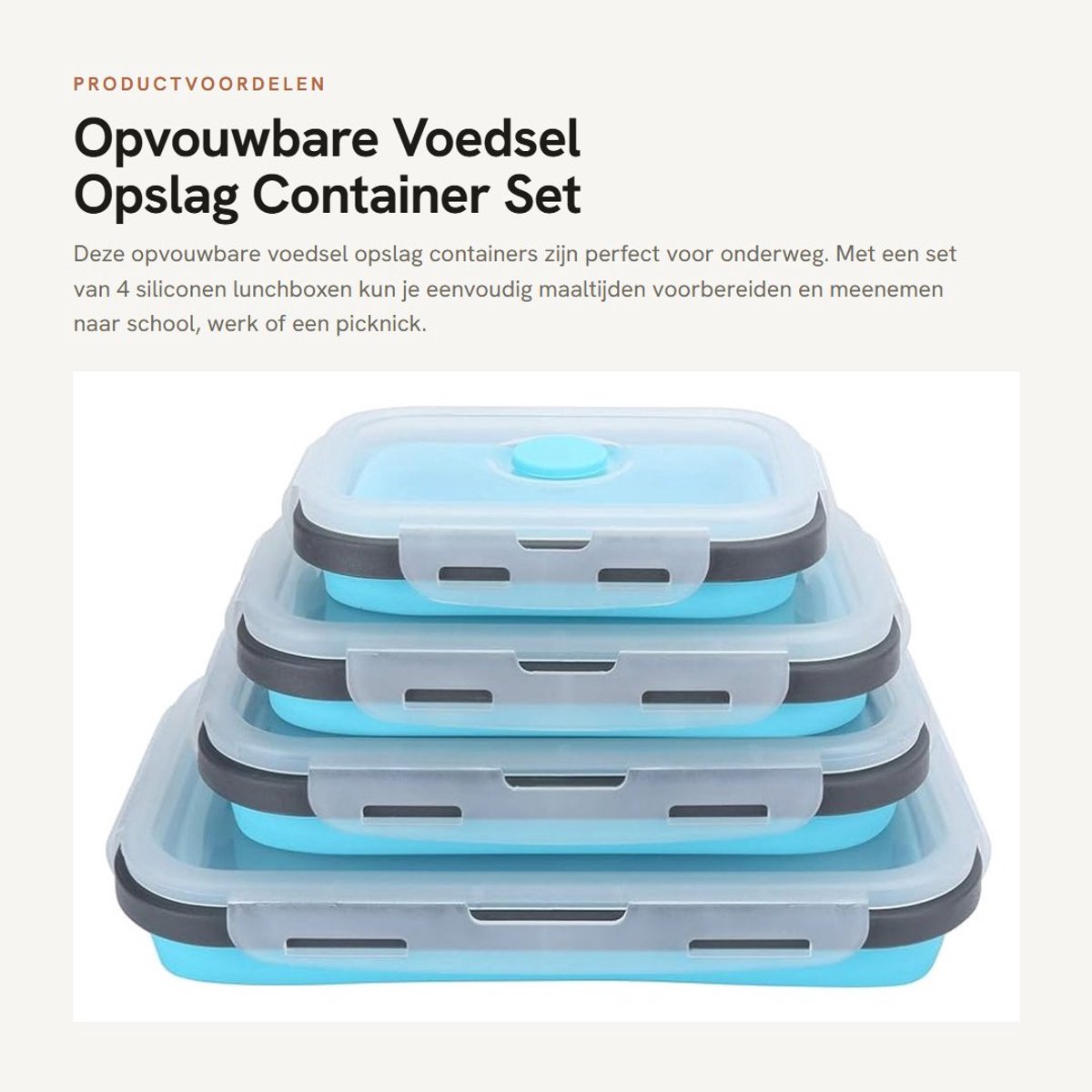 Dailygoods- Lunchbox Opvouwbaar - 4 Stuks - Siliconen - Voedselcontainer - Geschikt voor School/Reizen - Gewicht 712g