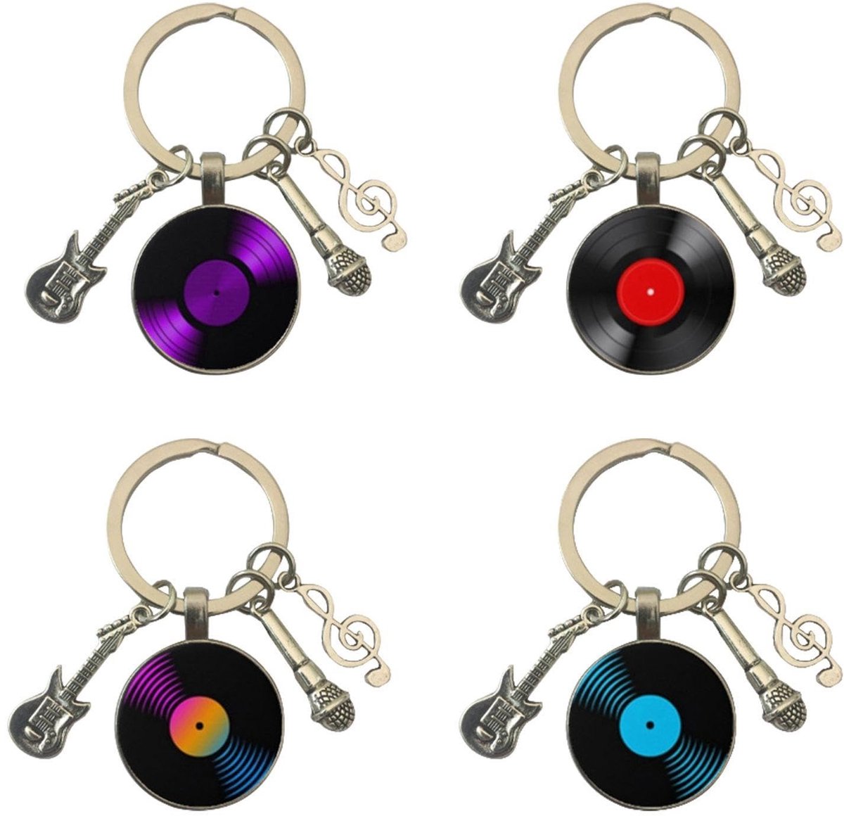 Dailygoods- Grammofoon Sleutelhanger - Retro Sleutelhanger - Muziekthema Sleutelhanger - Creatieve Sleutelhanger - Decoratieve Sleutelhanger - 4 Stuks