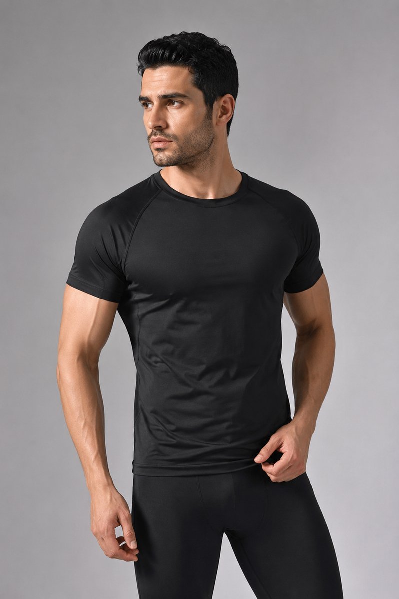 SparkNine Aeroflex heren sport t-shirt - strakke & aansluitende fit - M - zwart - ademend & sneldrogend - elastisch