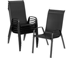 Lot de 6 chaises de terrasse empilables – Chaises de jardin résistantes aux intempéries avec dossier haut – Chaises d'extérieur robustes en métal – Capacité de charge jusqu'à 150 kg