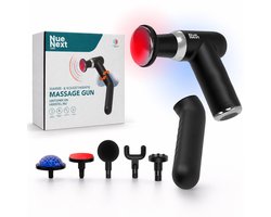 NueNext Massage Gun Professioneel Met Verlengarm - Massage Pistool mini - Sport en Relax Massage Apparaat - Warme & Koude Stand - 6 Massagekoppen - Krachtig en Draadloos - Zwart